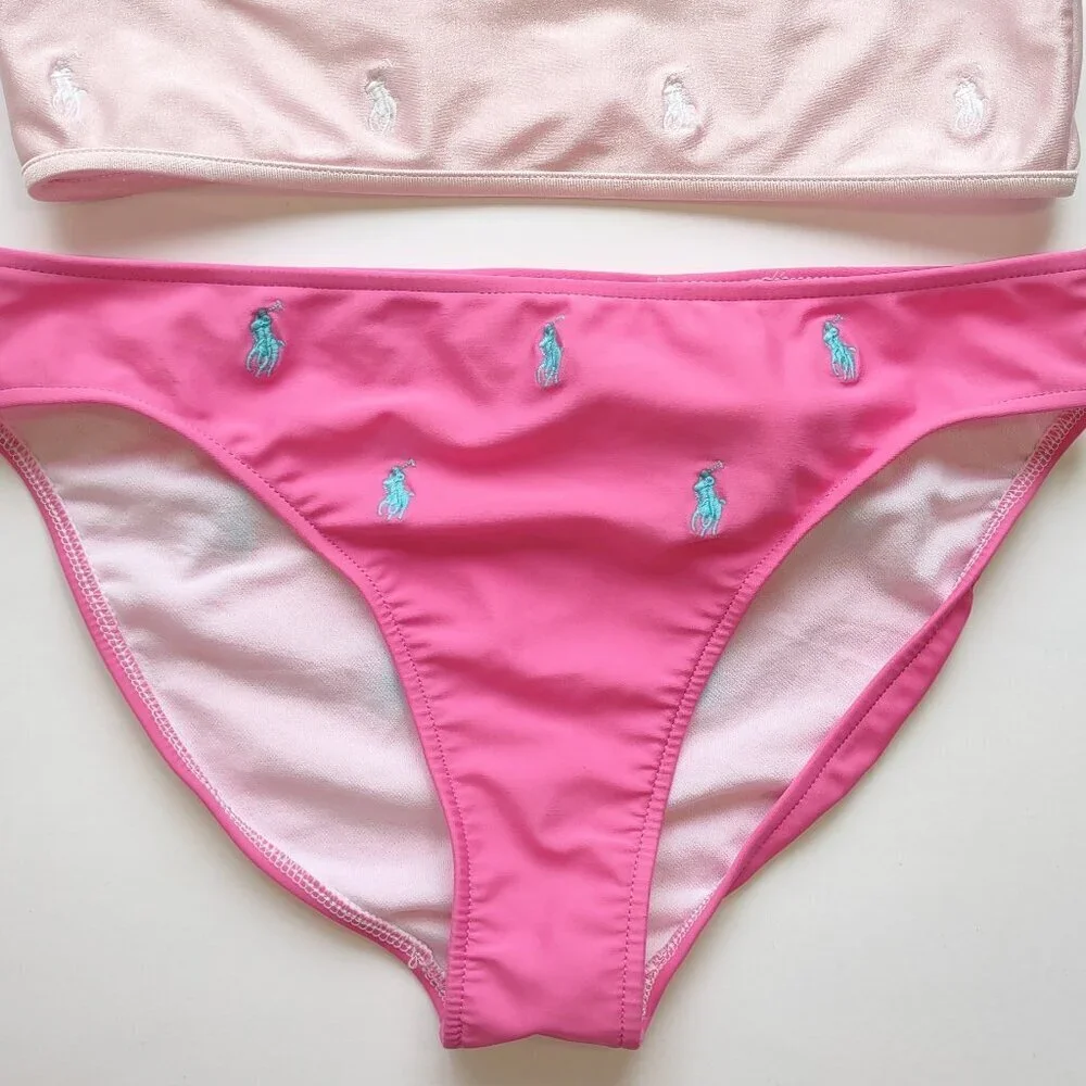 Polo Ralph Lauren Girl 2 Pc Swimsuit Bikini Size 14 Pony Lined Beach Resort EUC